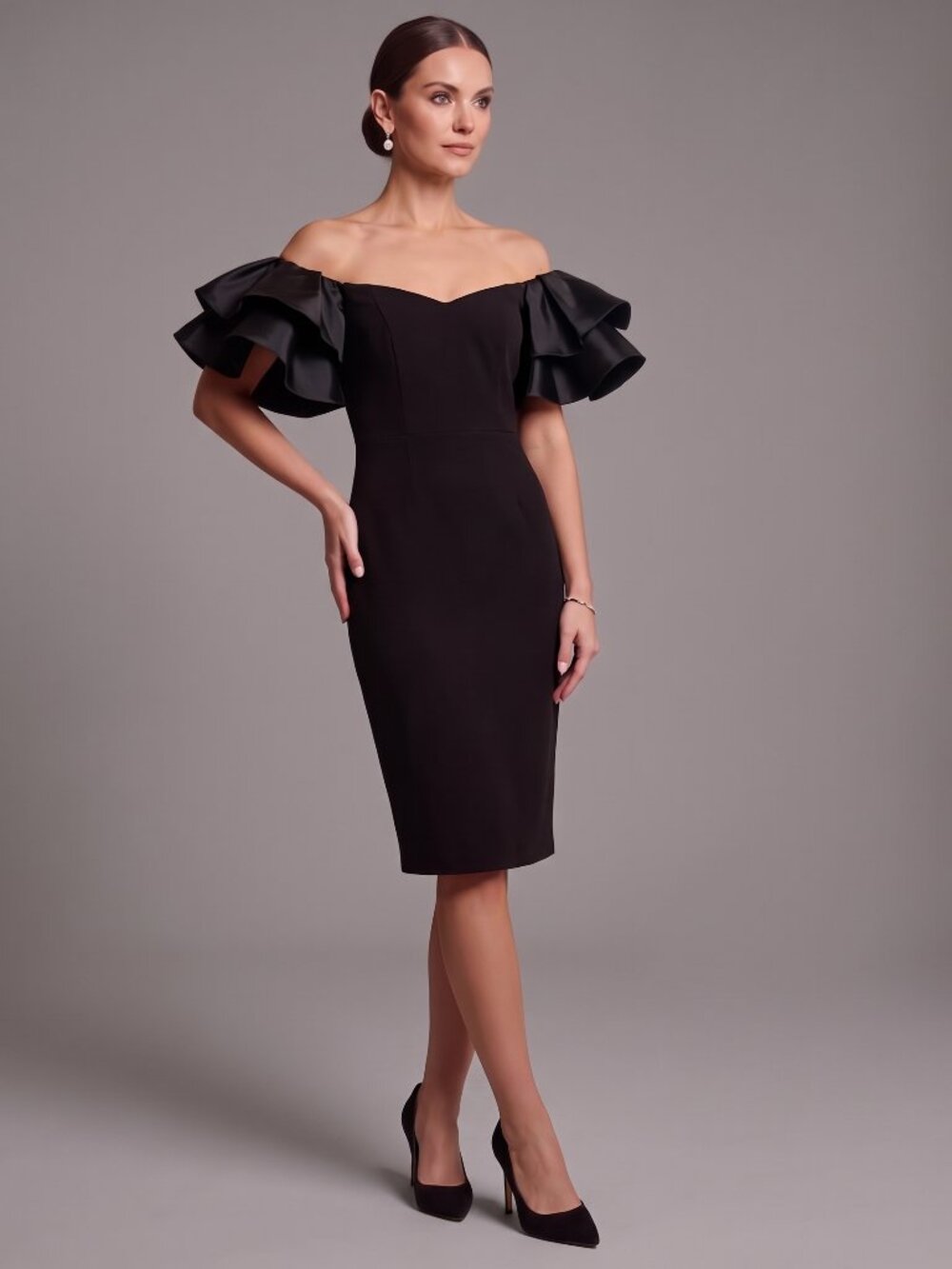 ELIZA J Ruflle Sleeve Off the Shoulder Cocktail Sheath Dress